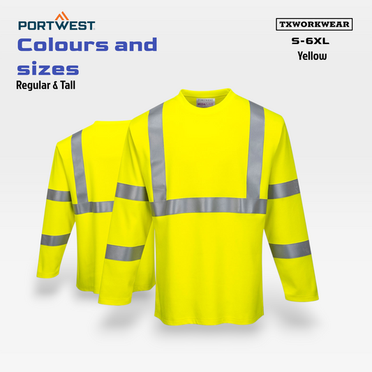 Portwest FR96 Modaflame Hi-Vis FR Long Sleeve T-Shirt – Flame Resistant Class 3 Safety Shirt (Yellow)