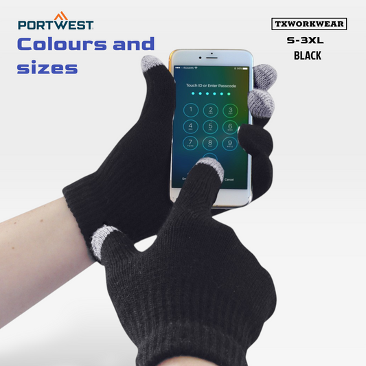 Portwest GL16 - Touchscreen Knit Glove Black