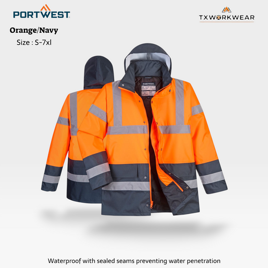 US467 - Best quality Hi-Vis Contrast Winter Traffic Jacket Orange/Navy in S,M,L,XL,2XL,3XL,4XL,5XL,6XL,7XL