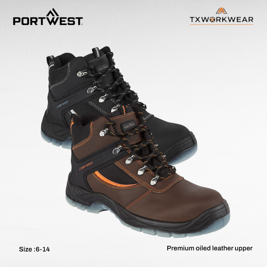 Portwest FW69 Steelite Mustang Closed Work Safety Shoe S3 Rated Work Footwear with Crazy Horse Leather Upper & 360 Degree Rubber Chassis System
