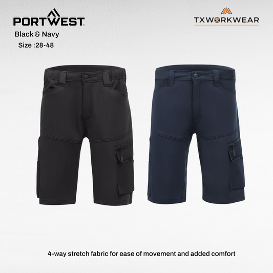 Portwest DX420 DX4 Trade Work Shorts, Back Waistband, CorePro Reinforced Thigh Pocket, Triple Stitched Seams, Menswear, High Waist