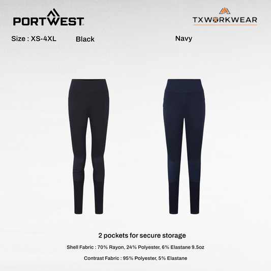 Portwest KX380 Women’s Flexi Work Leggings with Ripstop Reinforced Panels, Four Way Stretch Fabric, High Waisted Fit,Durability and Secure Storage