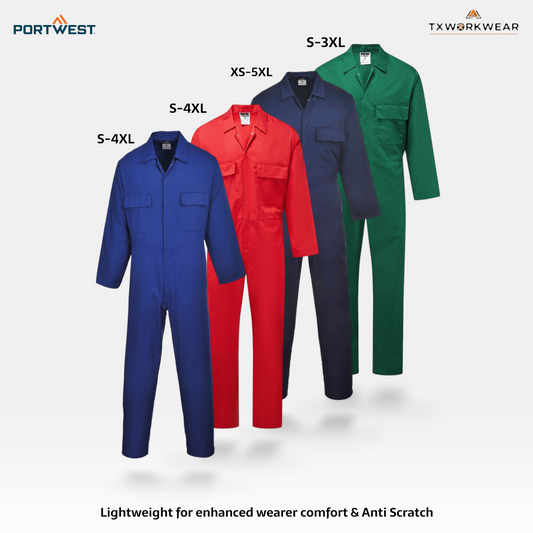 Portwest S999 Euro Work Coverall – Polycotton Industrial Workwear with Multiple Pockets & Comfortable Fit (4 Colors)