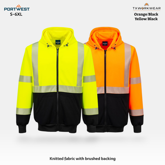UB320 - Hi-Vis Contrast Segmented Tape Zipped Hoodie In S,M,L,XL,2XL,3XL,4XL,5XL,6XL