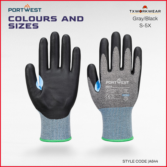 A644 -Best Quality CS Cut D15 Nitrile Glove A4 Gray/Black in XS,S,M,L,XL,2XL-Portwest