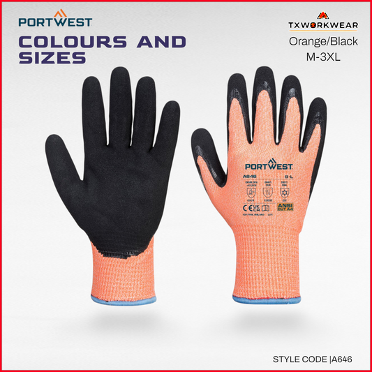 Portwest A646 Vis-Tex Winter HR Cut Nitrile Glove Orange/Black