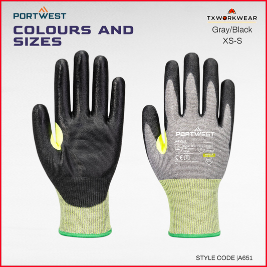 A651 - Best Qualityt Of CS Cut E15 PU Glove A5 Gray/Black In XS,S,M,L,2XL-PORTWEST BRAND