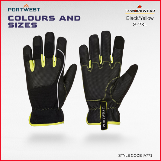 A771 - PW3 Mechanic 540 PU Reinforced Palm-Tradesman Glove Black/Yellow-S,M,L,XL,2XL