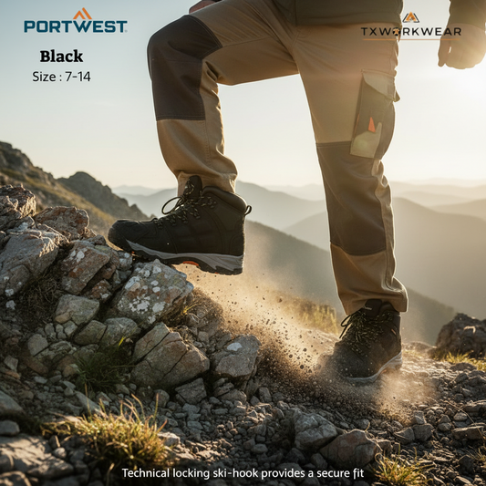 PORTWEST FT05  Steelite Monsal Hiker Boot S3- Black - FT05, Buffalo Crazy Horse Leather, Waterproof, Heat Resistant, SRC Slip Resistant, All Seasons