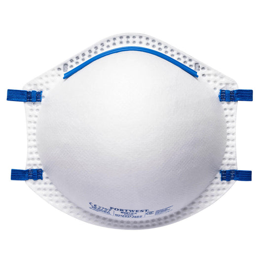 Portwest P200 N95 Cup Respirator – 95% Filtration Dust Mask with Adjustable Nose Bar (Pack of 20, White)