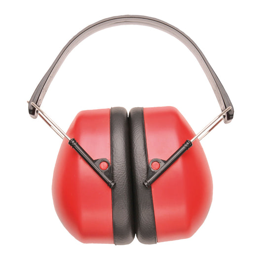 Portwest PW41 Super Ear Muffs – Compact Folding Noise Reduction Ear Protection for Industrial Use (Red)
