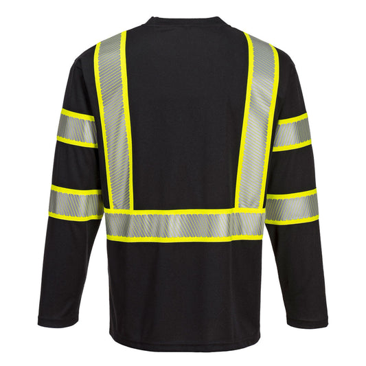 Portwest S346 Iona Plus Enhanced Long Sleeve Hi Vis Work T Shirt Black Reflective Workwear Men