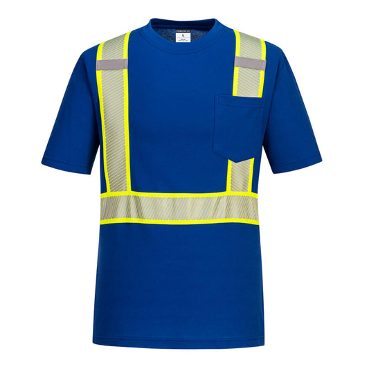 Portwest S396 Iona Short Sleeve Safety Work T Shirt with HiVis Reflective Tape in S,M,L,XL,2XL,3XL,4XL,5XL,6XL