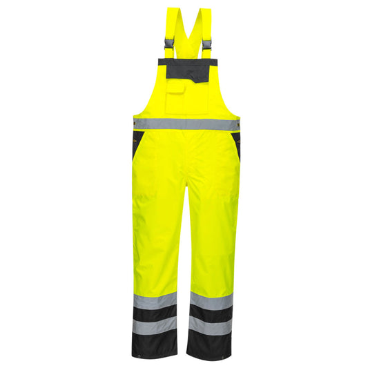 Portwest S488 Waterproof Hi Vis Safety Overalls, Contrast Bib and Brace Breathable Workwear