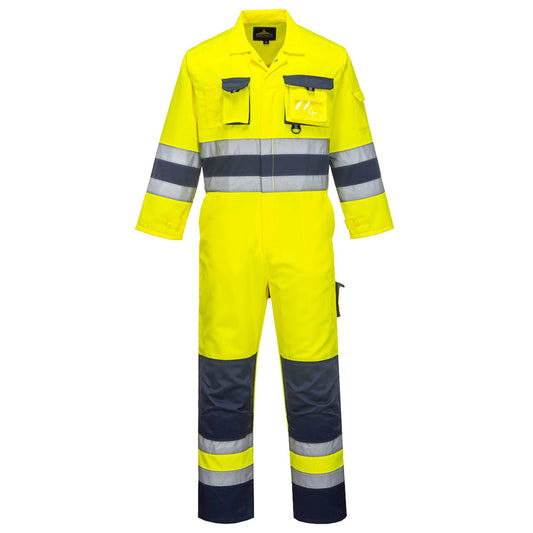Portwest TX55 Nantes Hi Vis Coveralls - Reflective Safety Coveralls with Pockets in S,M,L,XL,2XL,3XL Yellow/Navy