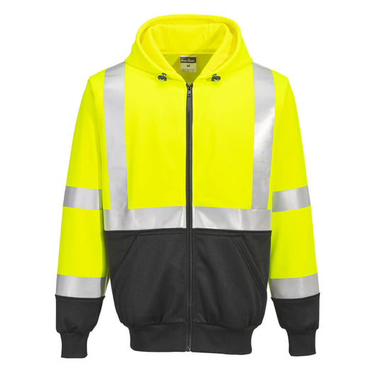 UB315 - Hi-Vis Contrast Zipped Hoodie Yellow/Black SIZES XS-6XL