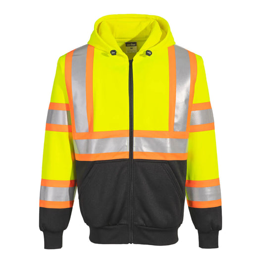Portwest UB316 Kansas Hi-Vis Reflective Contrast Safety Work Zipped Hoodie In S,M,L,XL,2XL,3XL,4XL,5XL,6XL