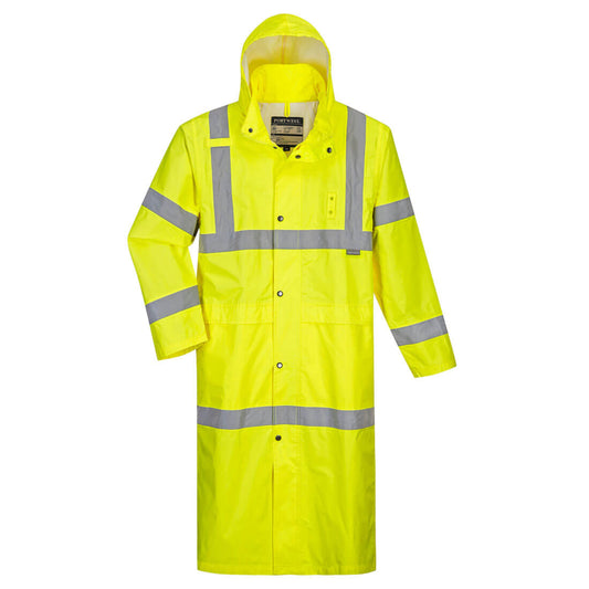 Portwest UH445 Men's Classic Raincoat Waterproof Hi Vis Reflective Long Rain Jacket ANSI Class 3