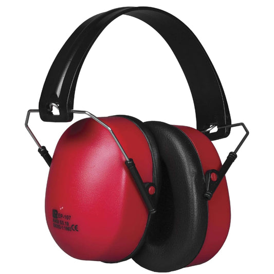 Portwest PW41 Super Ear Muffs – Compact Folding Noise Reduction Ear Protection for Industrial Use (Red)