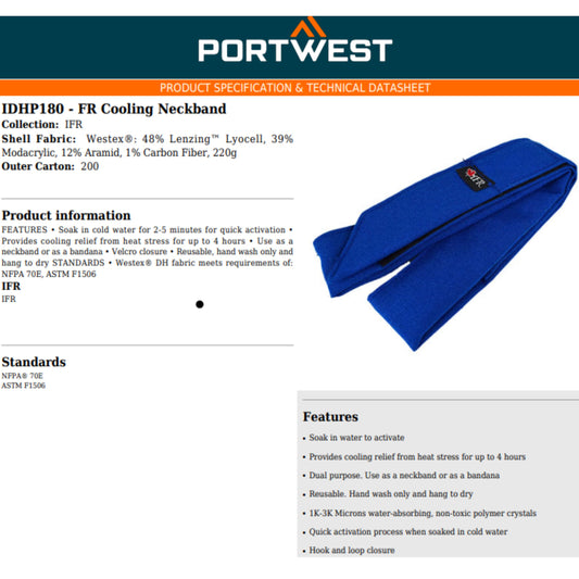 Portwest® Best Quality Flame Resistant Cooling Neckband - Royal Blue - IDHP180