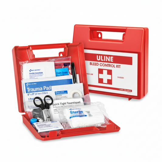 S-25331 Uline Bleed Control Kit – Emergency Trauma Kit with Tourniquet (Wall Mountable, 1 Person)