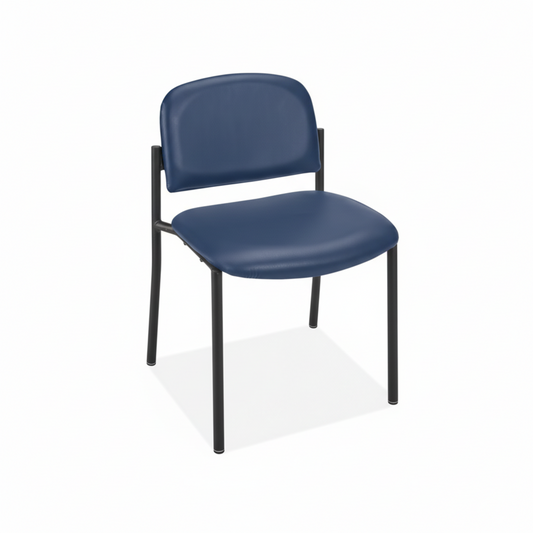 H-6522 Vinyl Stackable Chair – Antimicrobial, Padded Seat & Steel Frame (Black/Blue)