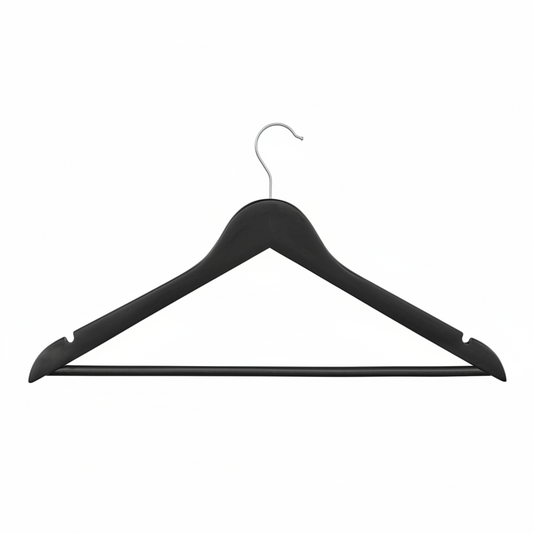 S-26483 Wooden Shirt Hangers with Bar – 17” Solid Wood (Natural/Walnut/Black, 50 Pack)