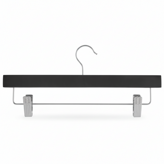 S-21710 Wooden Hangers with Adjustable Clips – 14” Solid Wood (Black/Natural/Walnut, 50 Pack)