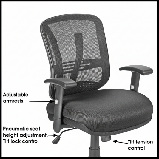 H-4114 Deluxe Mesh Task Chair – Ergonomic Synchro-Tilt, Adjustable Arms & 5” Cushioned Seat (275 lb Capacity)