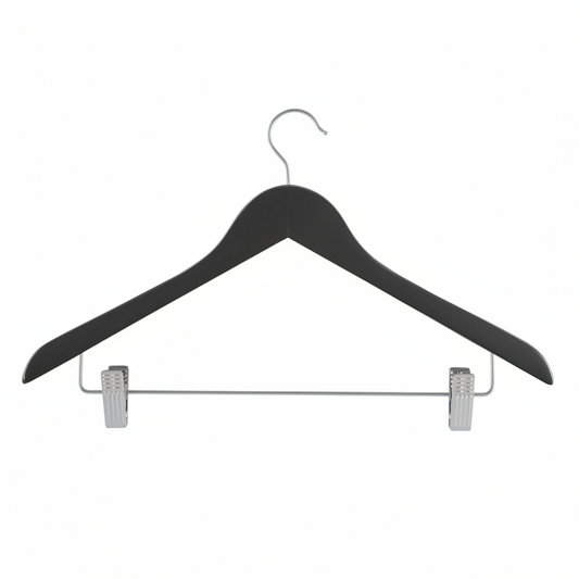S-21709 Wooden Suit Combo Hangers with Adjustable Clips – 17” Solid Wood (Natural/Walnut/Black, 50 Pack)