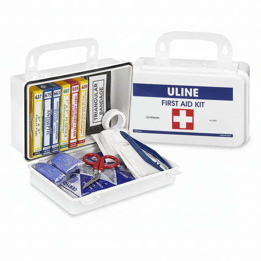 H-1292 Uline Deluxe First Aid Kit – 10 Person Workplace Emergency Kit (Wall Mountable)