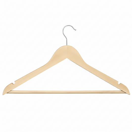 S-26483 Wooden Shirt Hangers with Bar – 17” Solid Wood (Natural/Walnut/Black, 50 Pack)