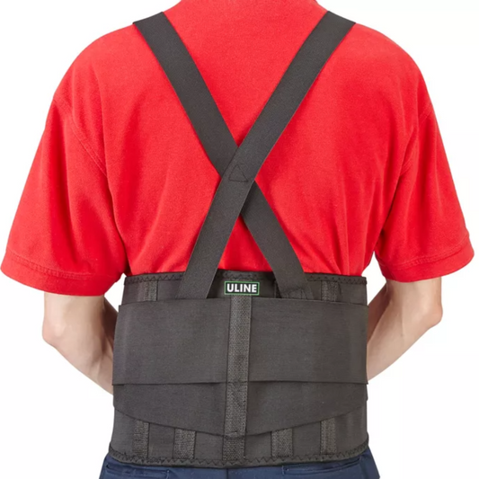 H-494 Uline Industrial Back Support Belt with Suspenders – Flexible Ventilated Support (S–3XL),WIDTH 9"
