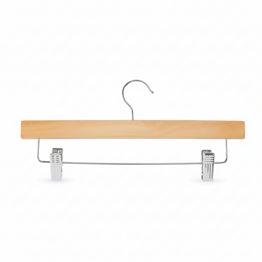 S-21710 Wooden Hangers with Adjustable Clips – 14” Solid Wood (Black/Natural/Walnut, 50 Pack)