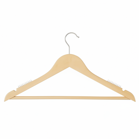 S-22412 Wooden Shirt Hangers with Grippers – 17” Solid Wood (Natural/Walnut/Black, 50 Pack)