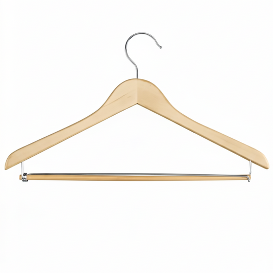 S-18040 Wooden Suit Hangers with Locking Bar – 17” Solid Wood (Natural/Walnut/Black, 50 Pack)