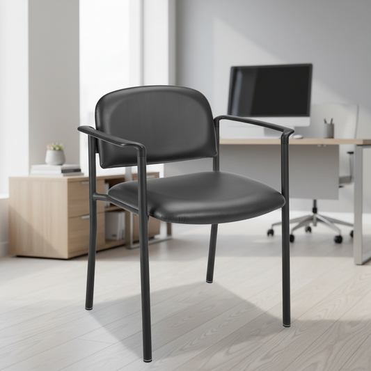 H-6523 Vinyl Stackable Chair with Armrests – Antimicrobial, Padded & Durable (Blue,Black)