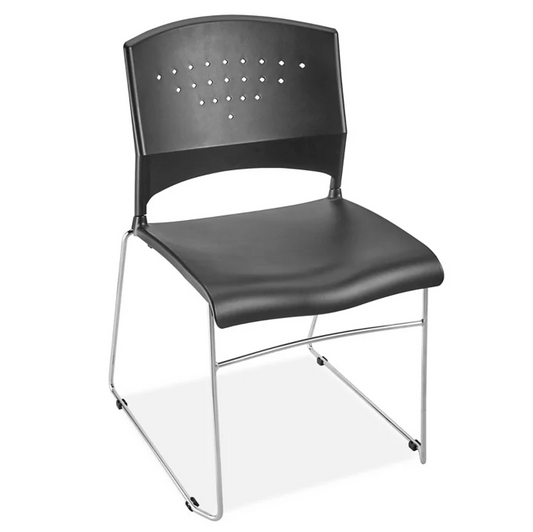 H-5678 Plastic Stackable Chair – Black, Heavy-Duty Steel Frame (300 lb Capacity, Pack of 4)