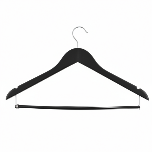S-18040 Wooden Suit Hangers with Locking Bar – 17” Solid Wood (Natural/Walnut/Black, 50 Pack)